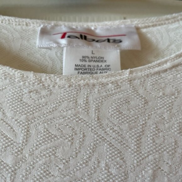 Talbots short sleeve nylon shirt with woven design, ivory, L, like new, vintage - Picture 2 of 2